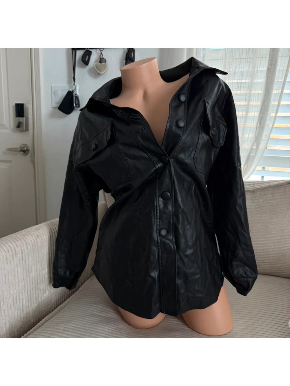 New Cider black button up fau leather jacket